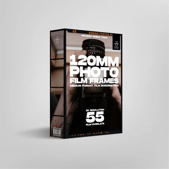 120mm Photo Film Frames PNG | Medium Format Film Borders PNG (8K)